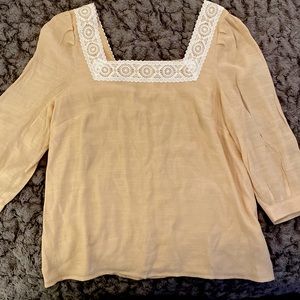 Mustard colored with white lace collar. Vintage Nanette brand blouse.